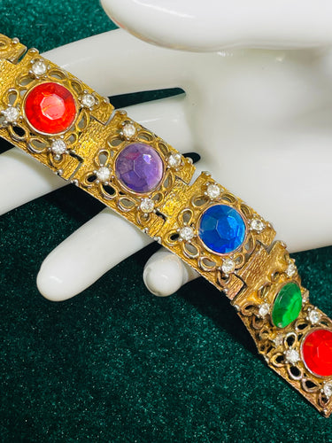 Square Link Rainbow Rhinestone Bracelet